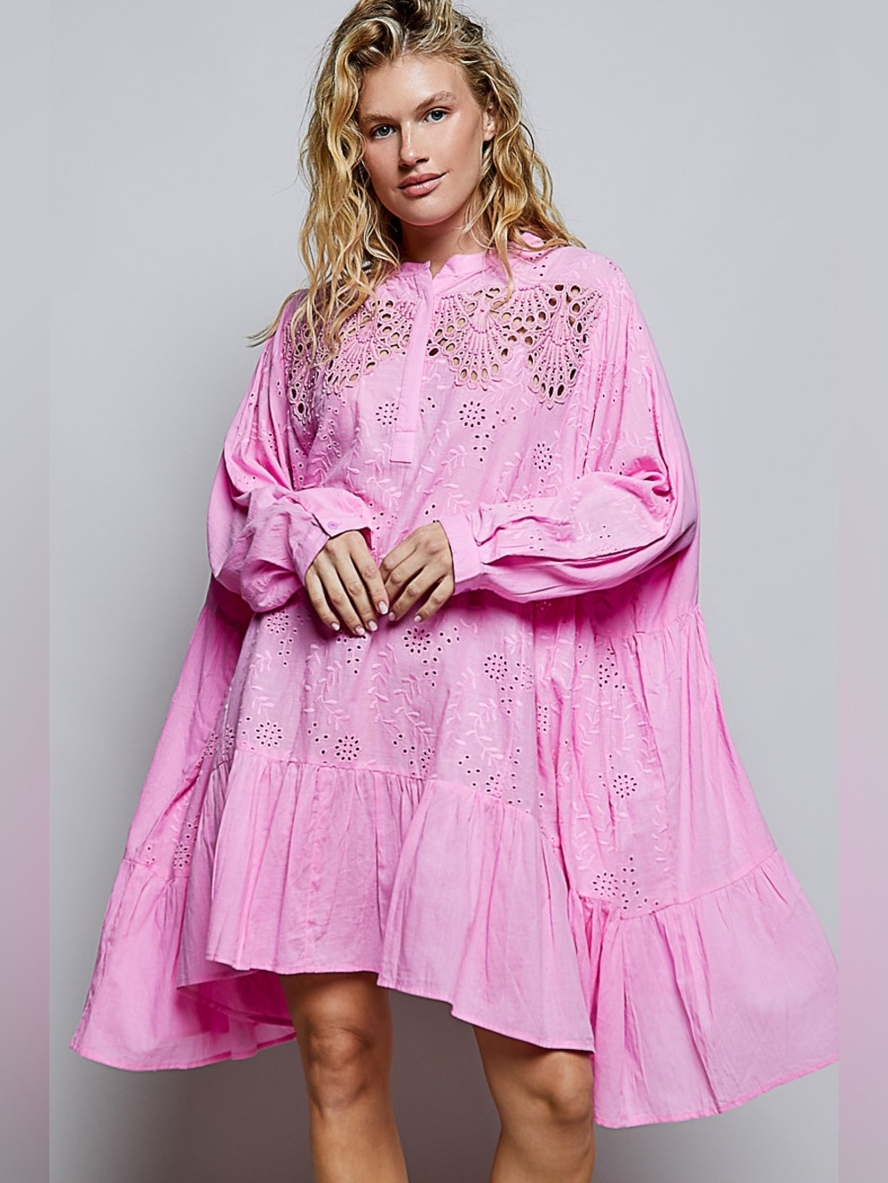 #219 New!POL Embroidered Eyelet Tiered Babydoll Dress